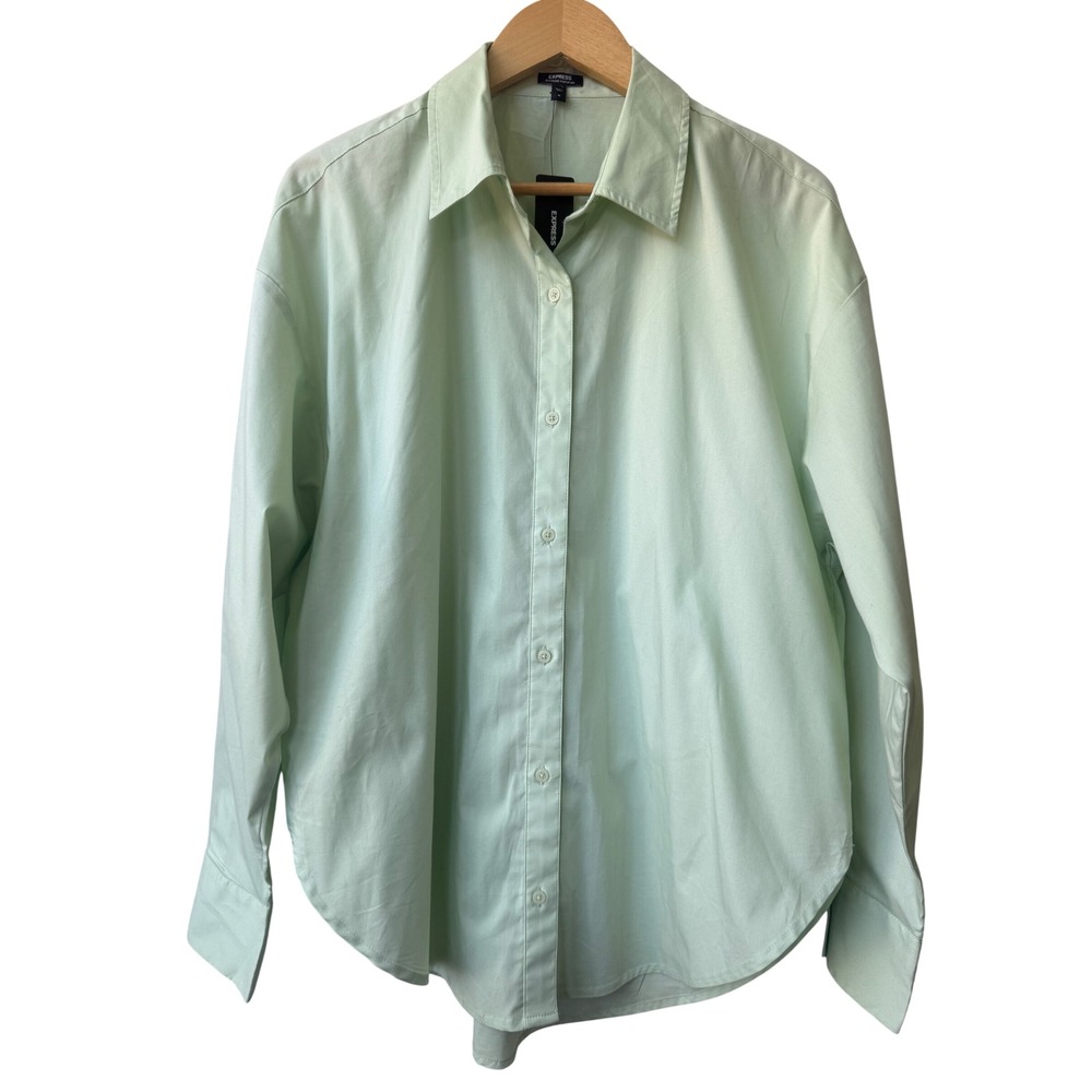 Express Womens Boyfriend Portofino Mint Green Shirt Size M Popover Button Down - Picture 2 of 9